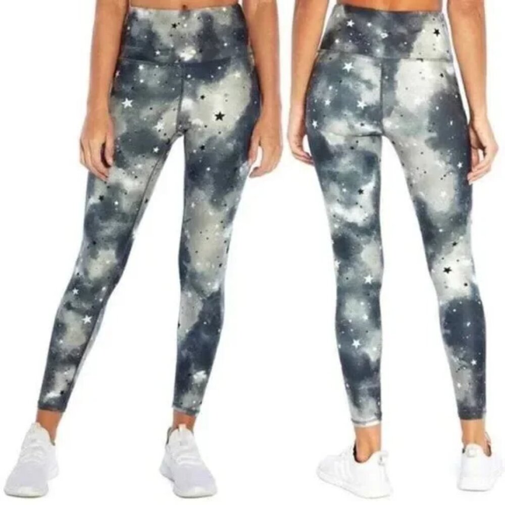 Wildfox Sport Sweat High Rise Gray Black/White Stars & Clouds Leggings